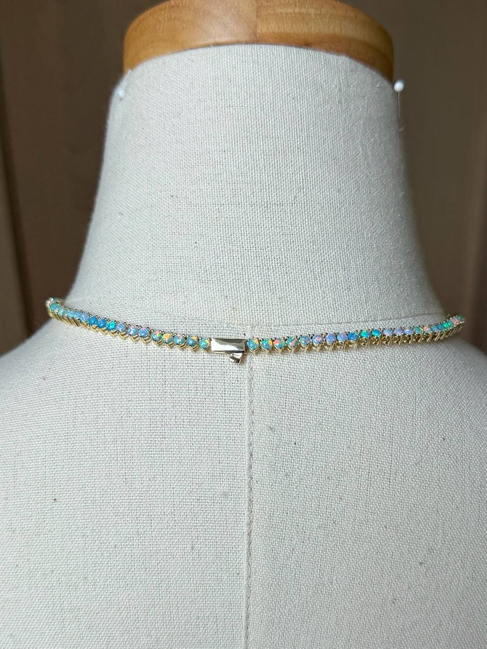 MELINDA MARIA | Not Your Basic Tennis Necklace 3mm - Gold & Blue Opal - Picture 5 of 12
